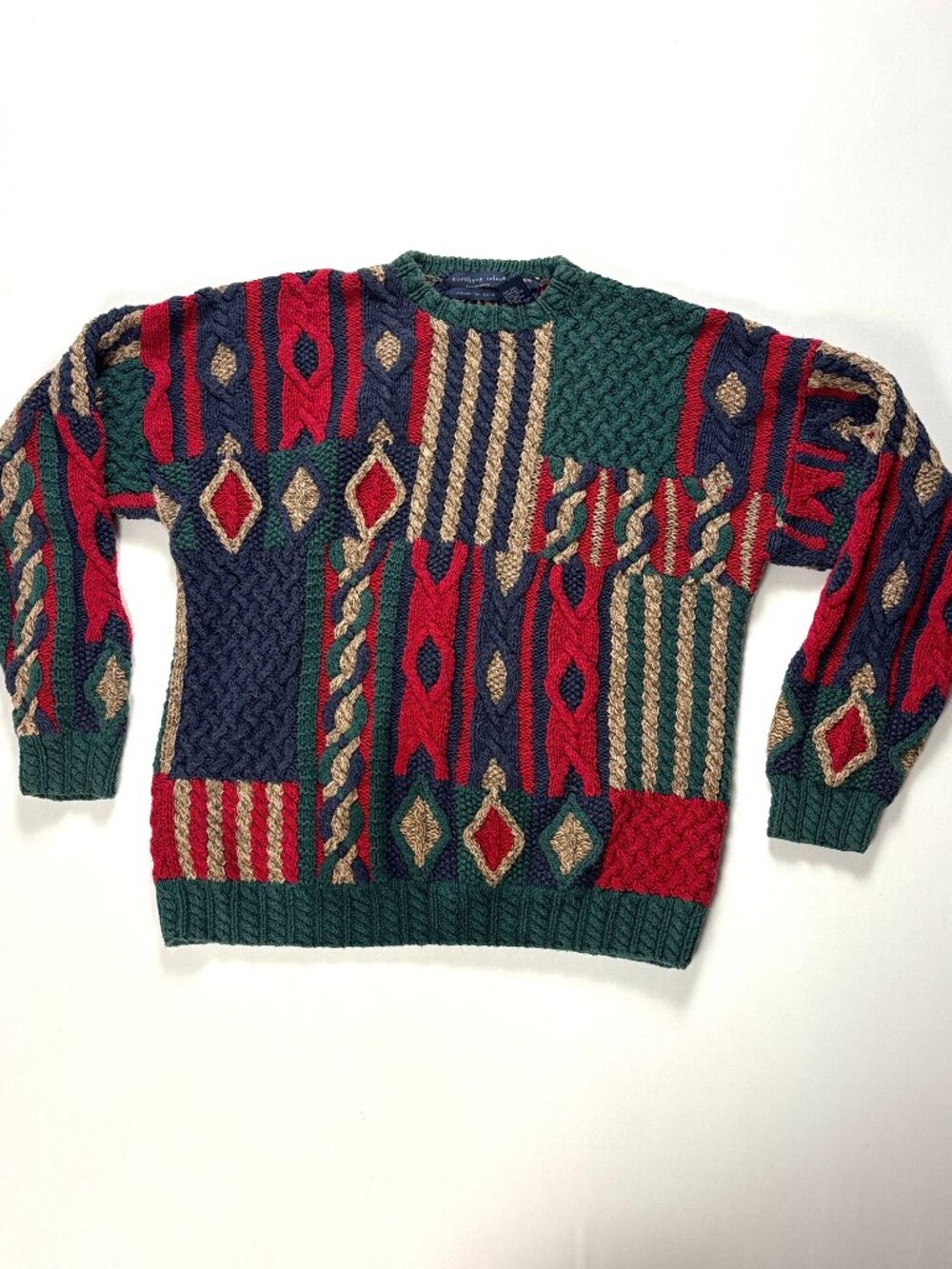 Vintage Northern Isles Mens Hand Knit Sweater Sz L Grandpa Dad Chunky 3D